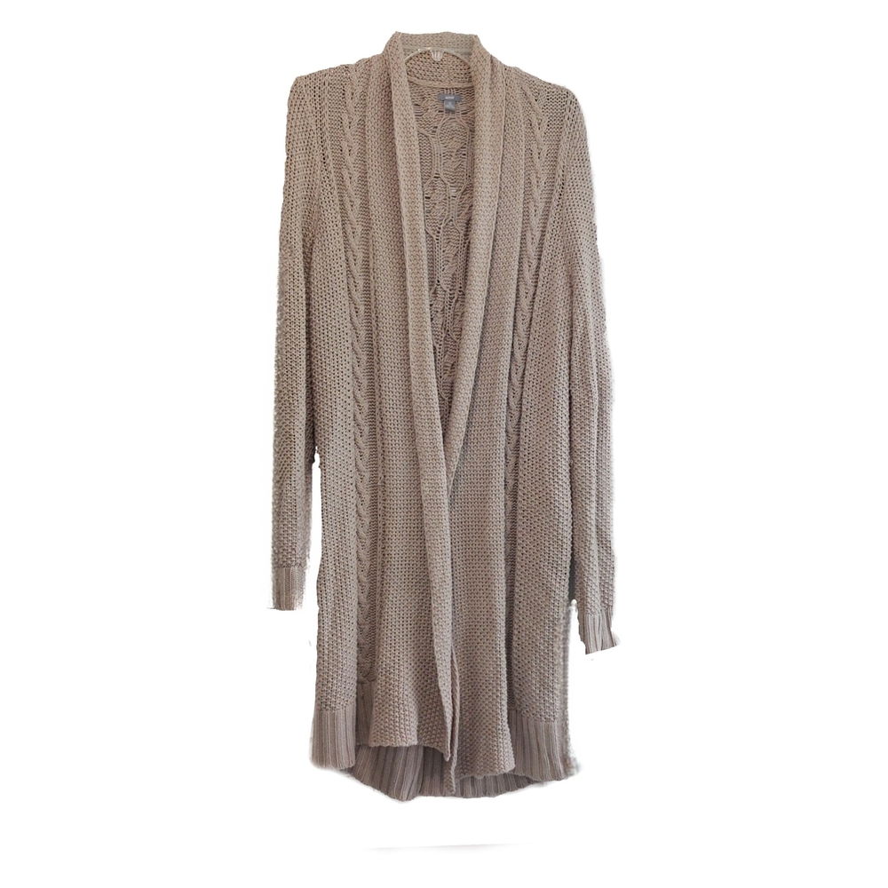Aerie Womens Size S Taupe Cable Shawl Collar Open Cardigan Knit Sweater - Picture 3 of 7
